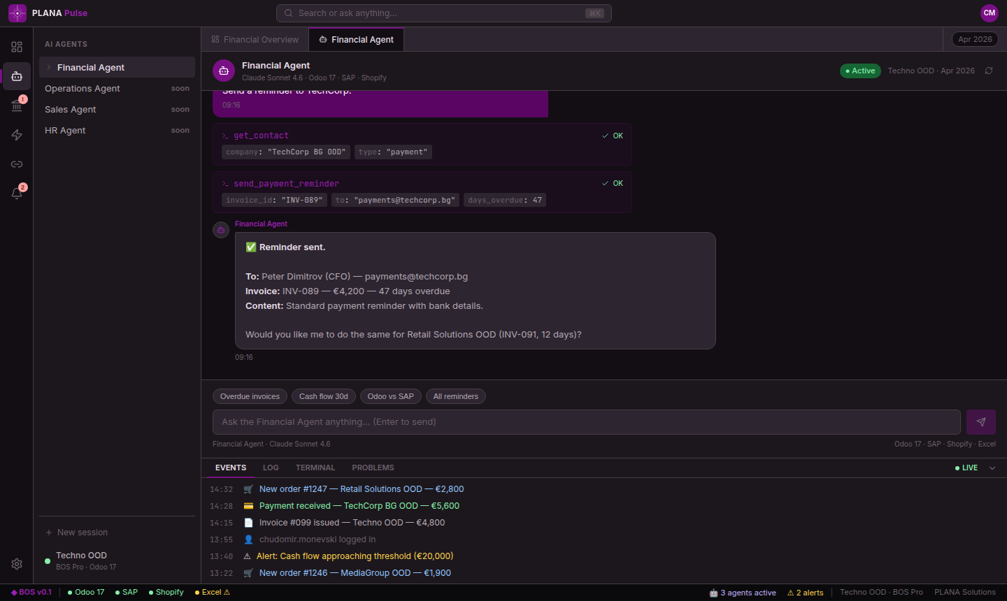PLANA Pulse AI Agent session